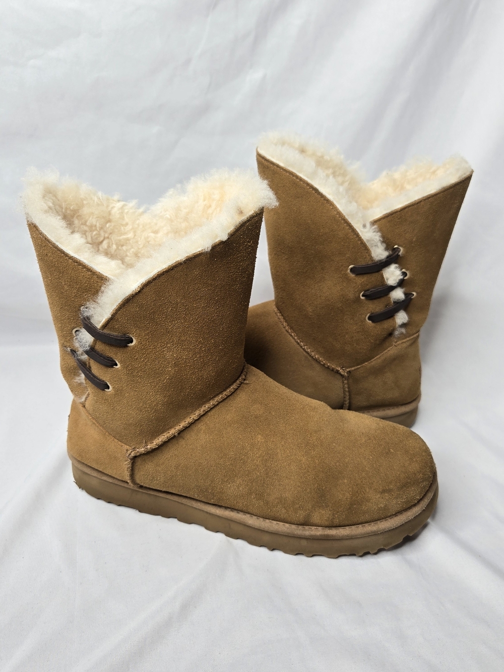 UGG Australia Whitley Tall Lace Up Boots Women's 12 Brown Suede Shearling